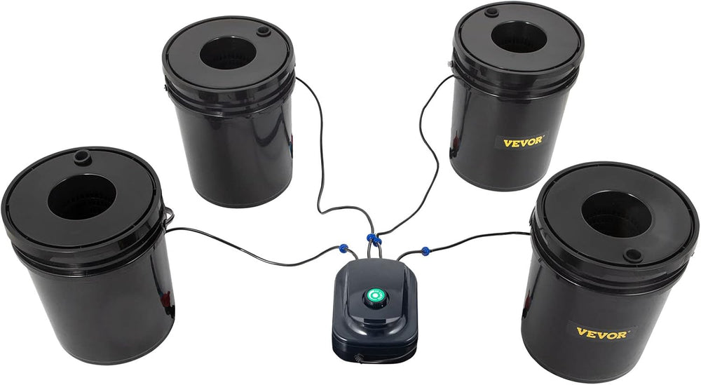 VEVOR DWC Système de culture hydroponique, systèmes de culture hydroponique, culture en eau profonde 4 seaux de 20 litres, système DWC avec pompe à air, pierres à air et indicateur de niveau d'eau pour légumes à feuilles
