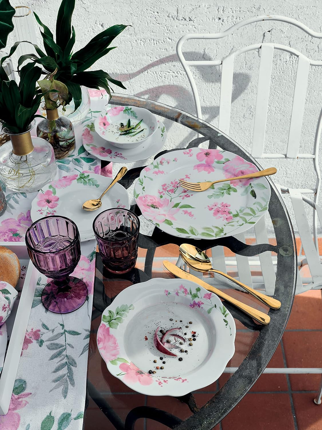 Wildrose, service de table 18 pièces pour 6 personnes, porcelaine florale