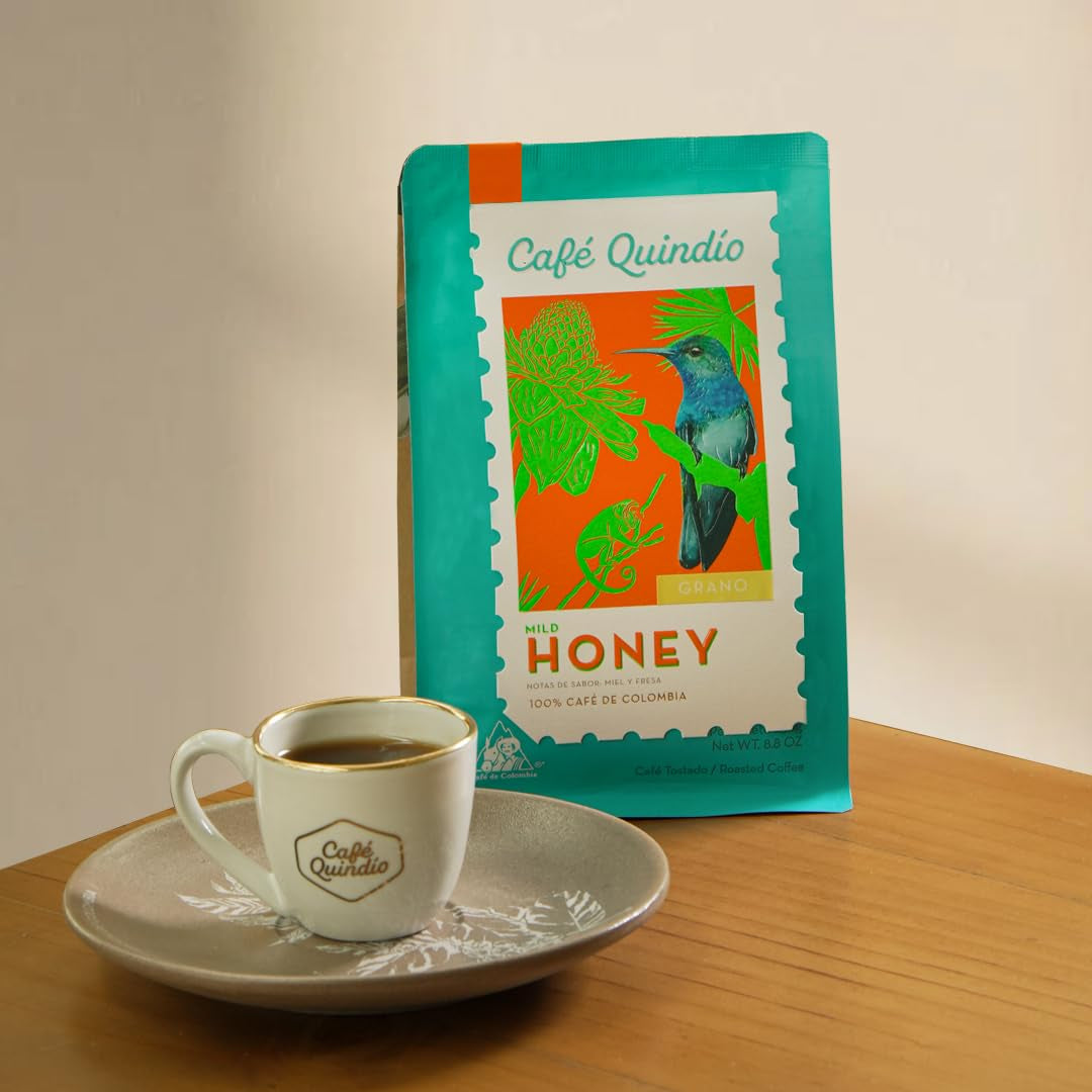 Café de spécialité Café Quindio - Grains de café 100% Arabica, Colombie - aux notes naturelles de miel léger (250g) - idéal pour les machines à café filtre ou porte-filtre