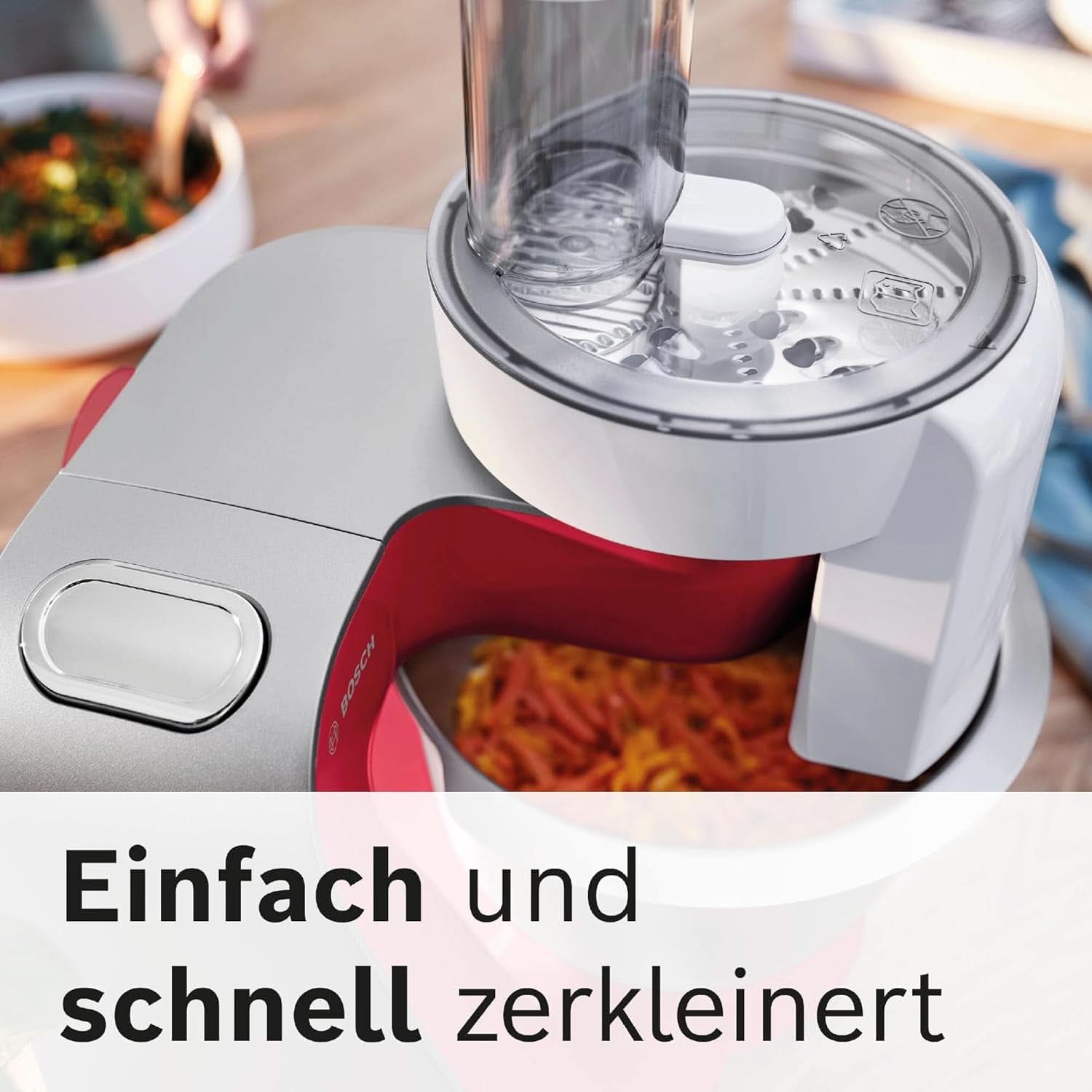 Bosch Küchenmaschine Serie 4 Mum58720, Edelstahl-Schüssel 3,9 L, Mixer 1,25 L, Planetenrührwerk, Knethaken, Schlag, Rührbesen, Durchlaufschnitzler, 3 Scheiben, 1000 W, Dunkelrot/Silber Mother and Child Naty Shop