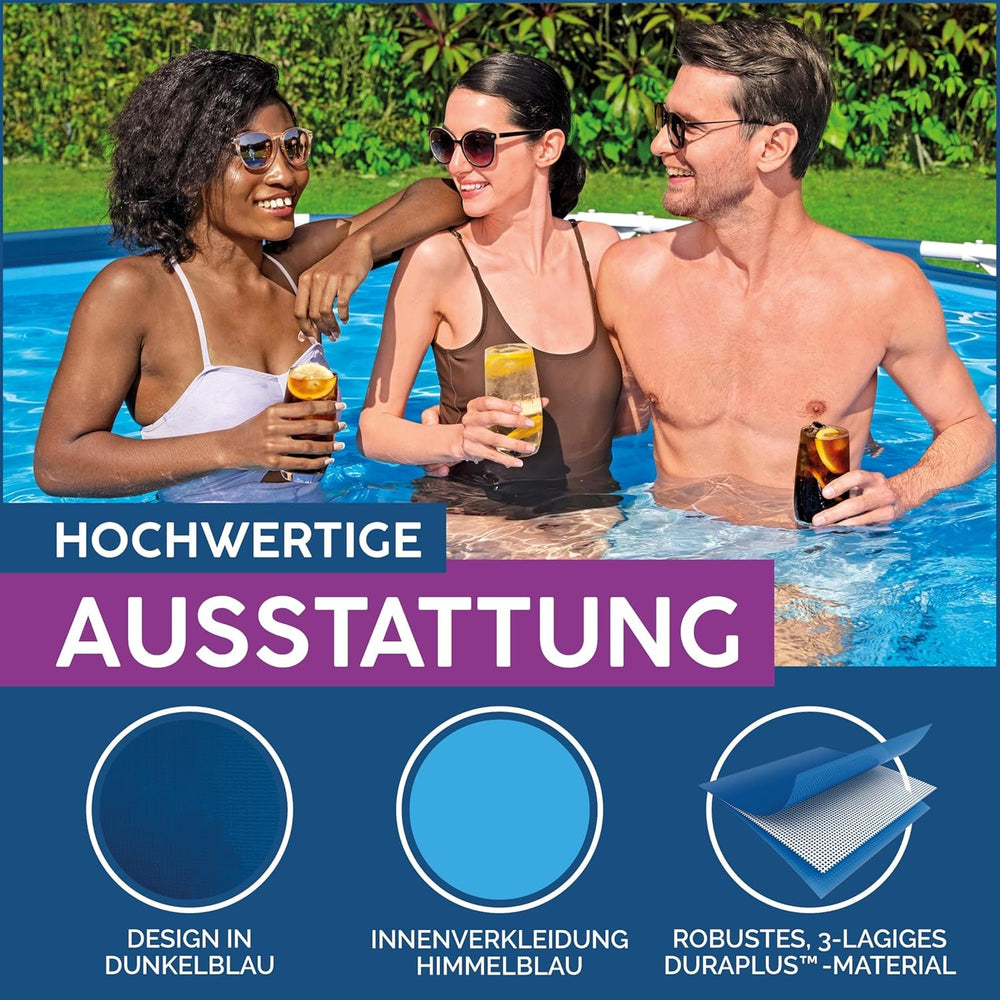 Set piscină Bestway Steel Pro Frame cu pompă de filtrare Ø 305 x 76 cm, albastru închis, rotundă