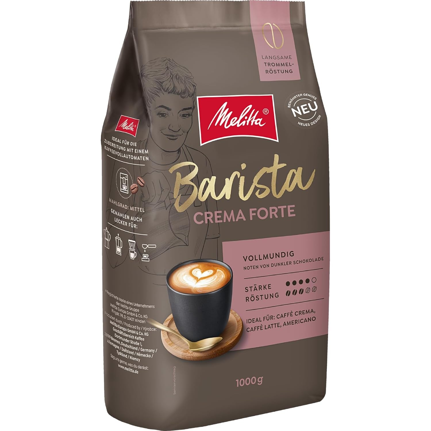 Melitta Barista Classic Crema Forte, Café-Bohn entier 1kg, ungemahlen, Kaffeebohnen für Kaffee-Vollautomat, kräftige Röstung, Stärke 4