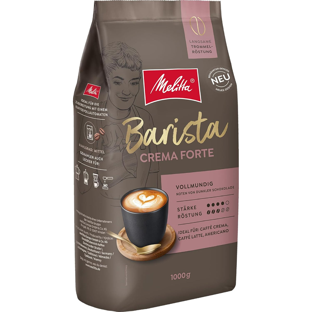 Melitta Barista Classic Crema Forte, Café-Bohn entier 1kg, ungemahlen, Kaffeebohnen für Kaffee-Vollautomat, kräftige Röstung, Stärke 4