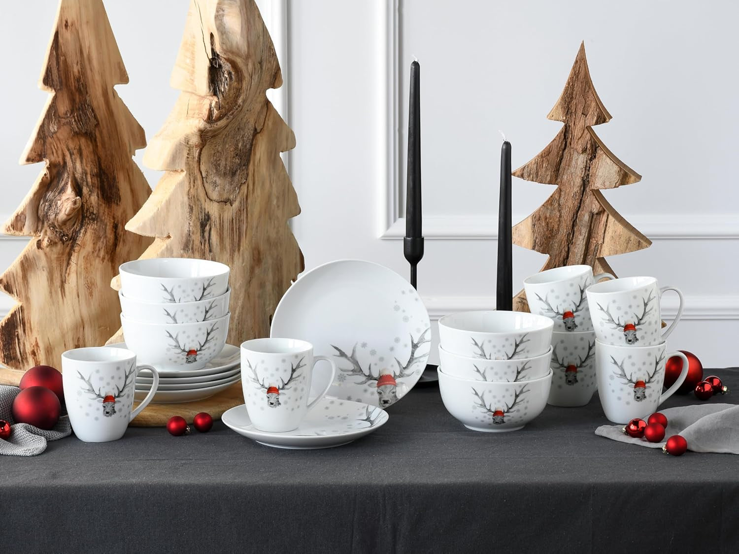 CreaTable, 21498, série Luna Hirsch, service de table 18 pièces pour 6 personnes, service de petit-déjeuner en porcelaine, passe au lave-vaisselle et au micro-ondes, fabrication de qualité