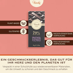 Venchi - Chocolat noir 70%, 78 g - Avec des mélanges de cacao sélectionnés - Sans gluten - Vegan