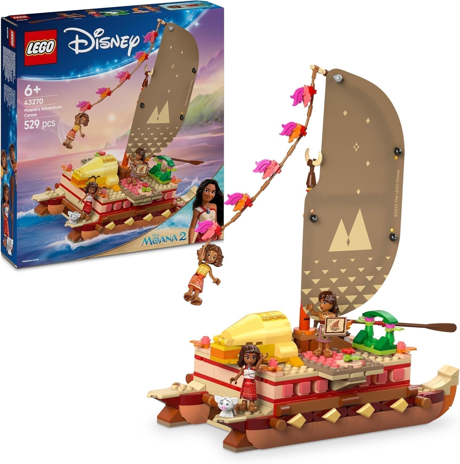 LEGO Ç€ Disney Vaiana 2: Pluta de aventură a Vaianei - Barcă de jucărie cu vele, punte detașabilă, foc de tabără și 3 mini păpuși, inclusiv Loto și Moni - Cadou pentru fete 6+ și fani - 43270 Seturi de constructie Besuche den LEGO-Store Titlu implicit