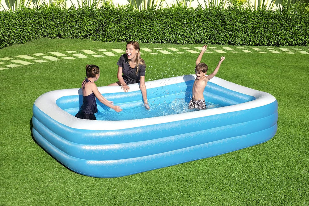 Bestway Family Pool Deluxe Piscine rectangulaire pour enfants facile à installer Bleu 305 x 183 x 56 cm Matelas gonflables et accessoires gonflables 305 x 183 x 56 cm Couleur