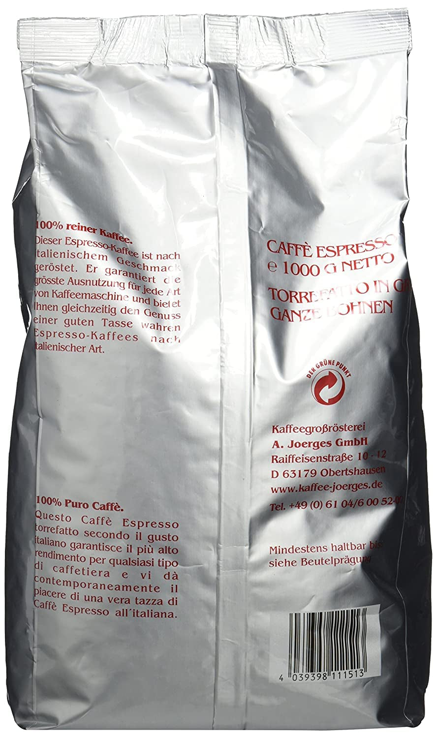 Joerges Kaffee ganze Bohnen Espresso Bar Crème, 1 kg (Packung mit 2)