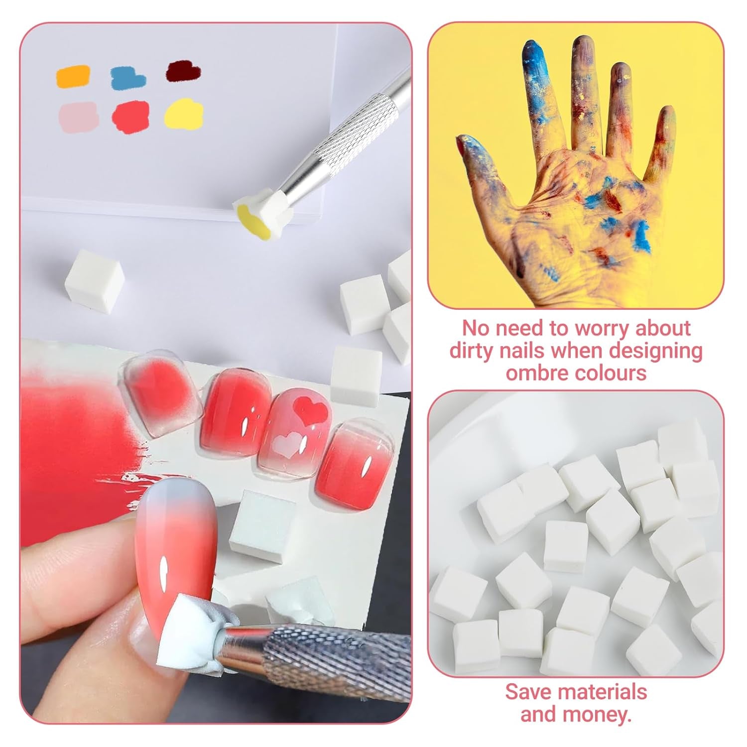 Nägel Selber Machen ，Nageldesign-Hilfsmittel，100 Stück Nail Art Schwämme Mit Metallgreifer, Schwammpinsel & Sponge Brush Applikator Für Gradient Nail Art Designs
