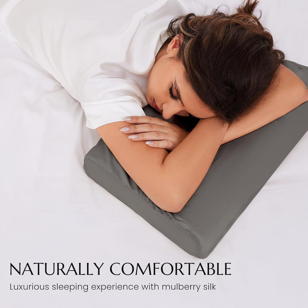 Față de pernă THXSILK din mătase de dud 19 Momme pentru pernă contur din spumă cu memorie, pernă cervicală din latex, hipoalergenică, lavabilă (50 x 30 x 10/7 cm, gri închis)