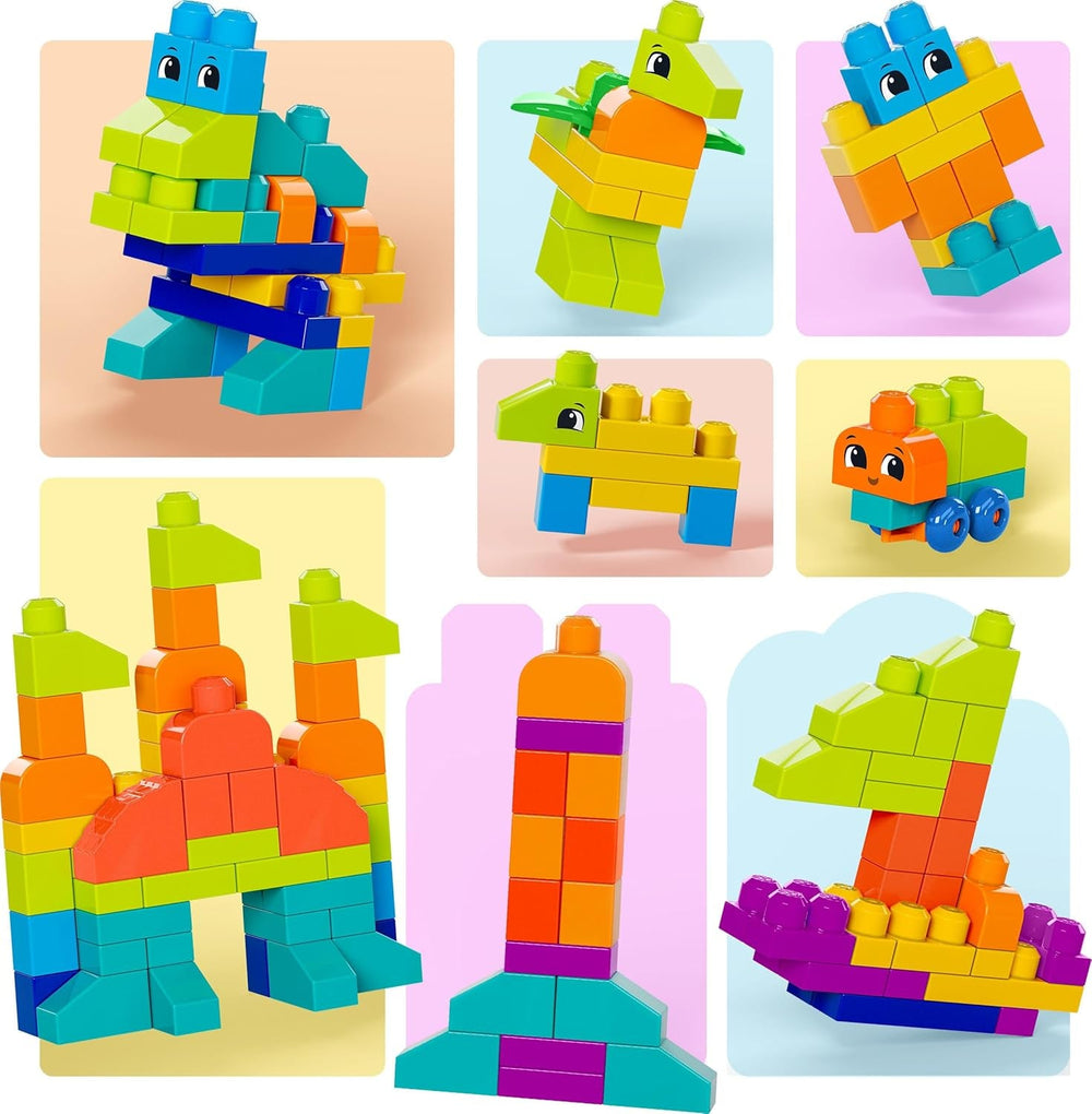MEGA HHM96 - MEGA BLOKS Bausteinebeutel Deluxe, 150 große und farbenfrohe Bausteine mit einer Aufbewahrungstasche, Konstruktionsspielzeug, Spielzeug-Geschenkset für Kinder ab 1 Jahr