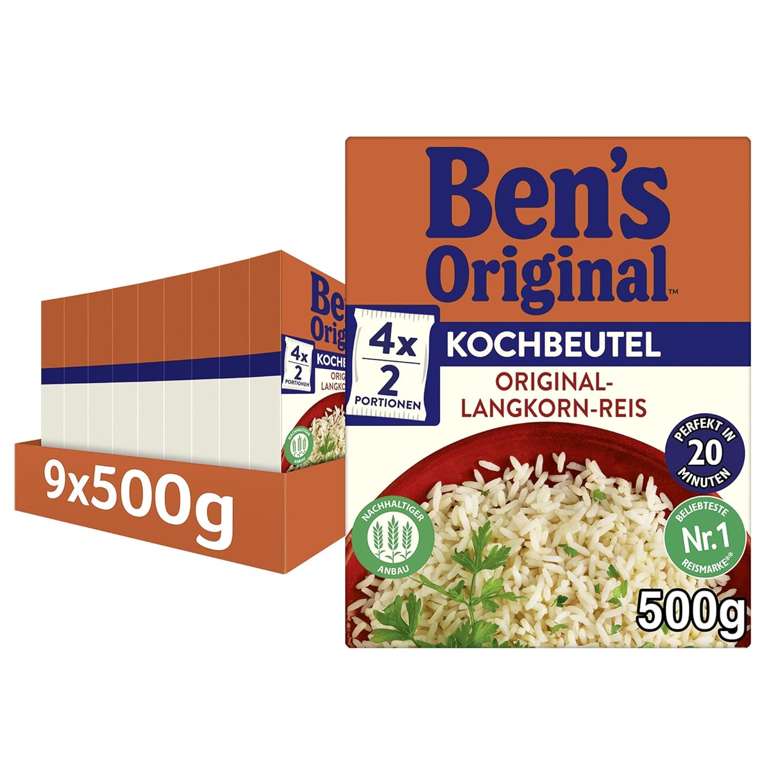 BEN'S ORIGINAL™ Riz à grains longs, cuit en sachet, 9 x 500 g, 20 minutes
