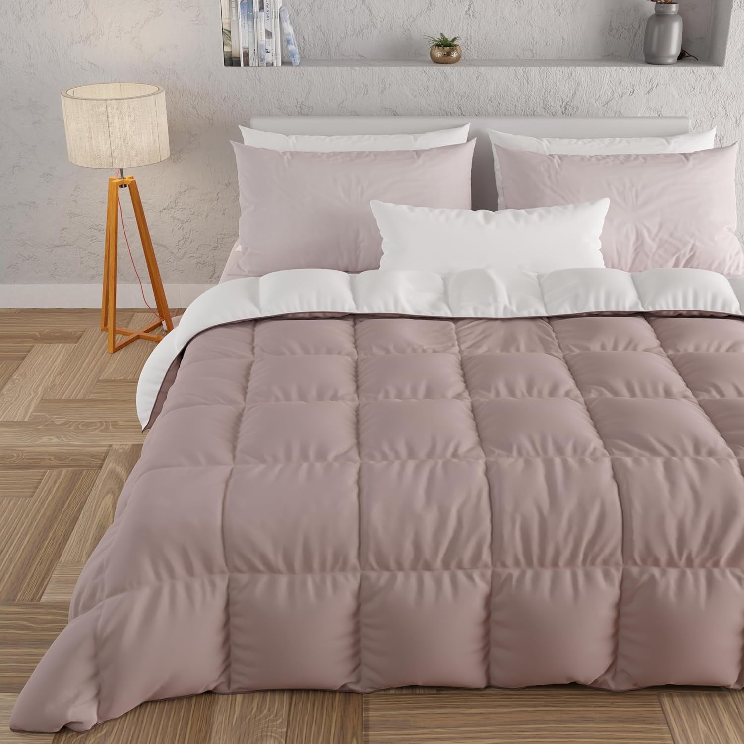 PETTI Artigiani Italiani - Couette d'hiver pour lit double, maxi, monochrome, double face, blanc, gris, 100% Made in Italy Couettes et couettes Naty Shop Vieux rose blanc Una Piazza E Mezza