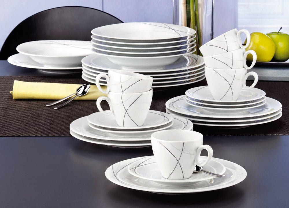 Seltmann Weiden 001.706904 Trio Highline Service de table combiné, 30 pièces, 36,5 x 31,2 x 36,9 cm, Blanc