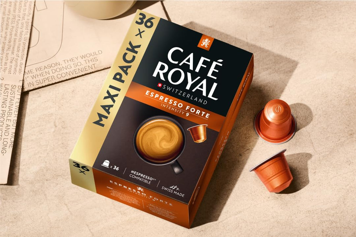 Café Royal Espresso Forte – Capsules de café compatibles Nespresso®, 100% Arabica, corsé, torréfaction moyenne, intensité 9/12, 36 capsules