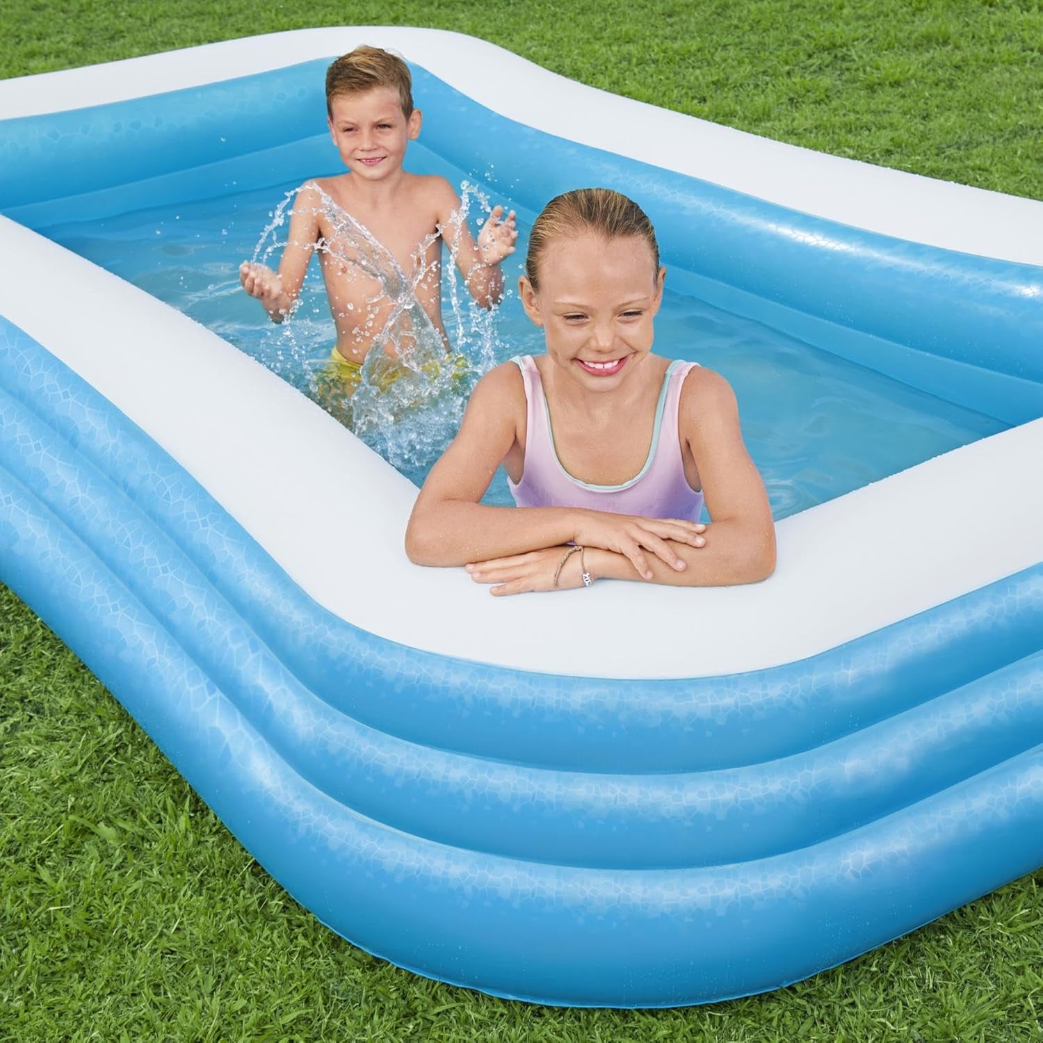 Bestway Family Pool Deluxe Piscine rectangulaire pour enfants facile à installer Bleu 305 x 183 x 56 cm Matelas gonflables et accessoires gonflables 305 x 183 x 56 cm Couleur