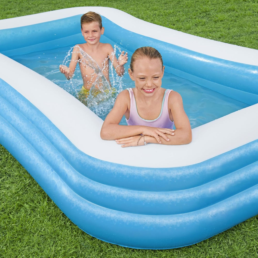 Bestway Family Pool Deluxe Piscine rectangulaire pour enfants facile à installer Bleu 305 x 183 x 56 cm Matelas gonflables et accessoires gonflables 305 x 183 x 56 cm Couleur