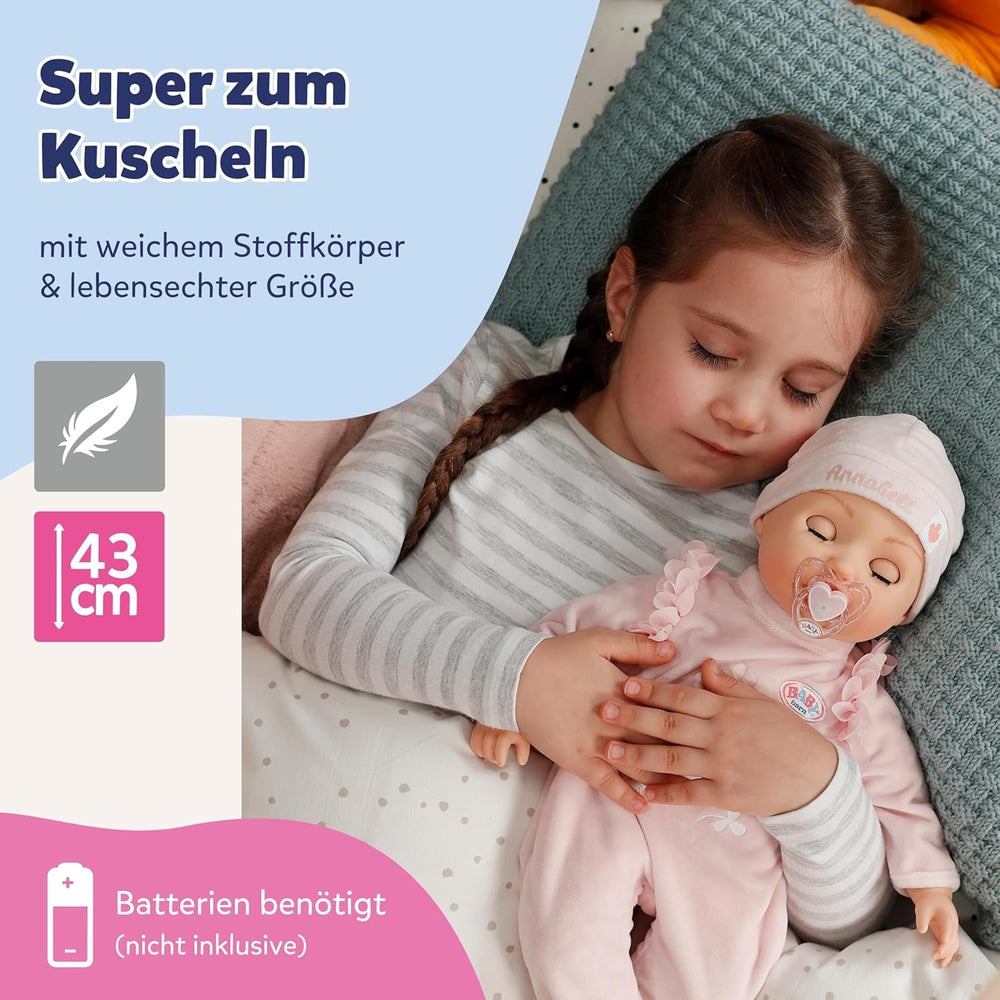 BABY Born Annabell 43 cm - Weiche Babypuppe mit 7 elektronischen Funktionen & Sound - Geeignet für Kinder ab 3 Jahren - Puppe inkl. Zubehör - Benötigt Batterien
