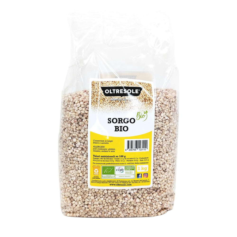 Sorgho blanc biologique, 1 kg, décortiqué, grain brut, cultivé biologiquement en Italie, emballage idéal pour la famille