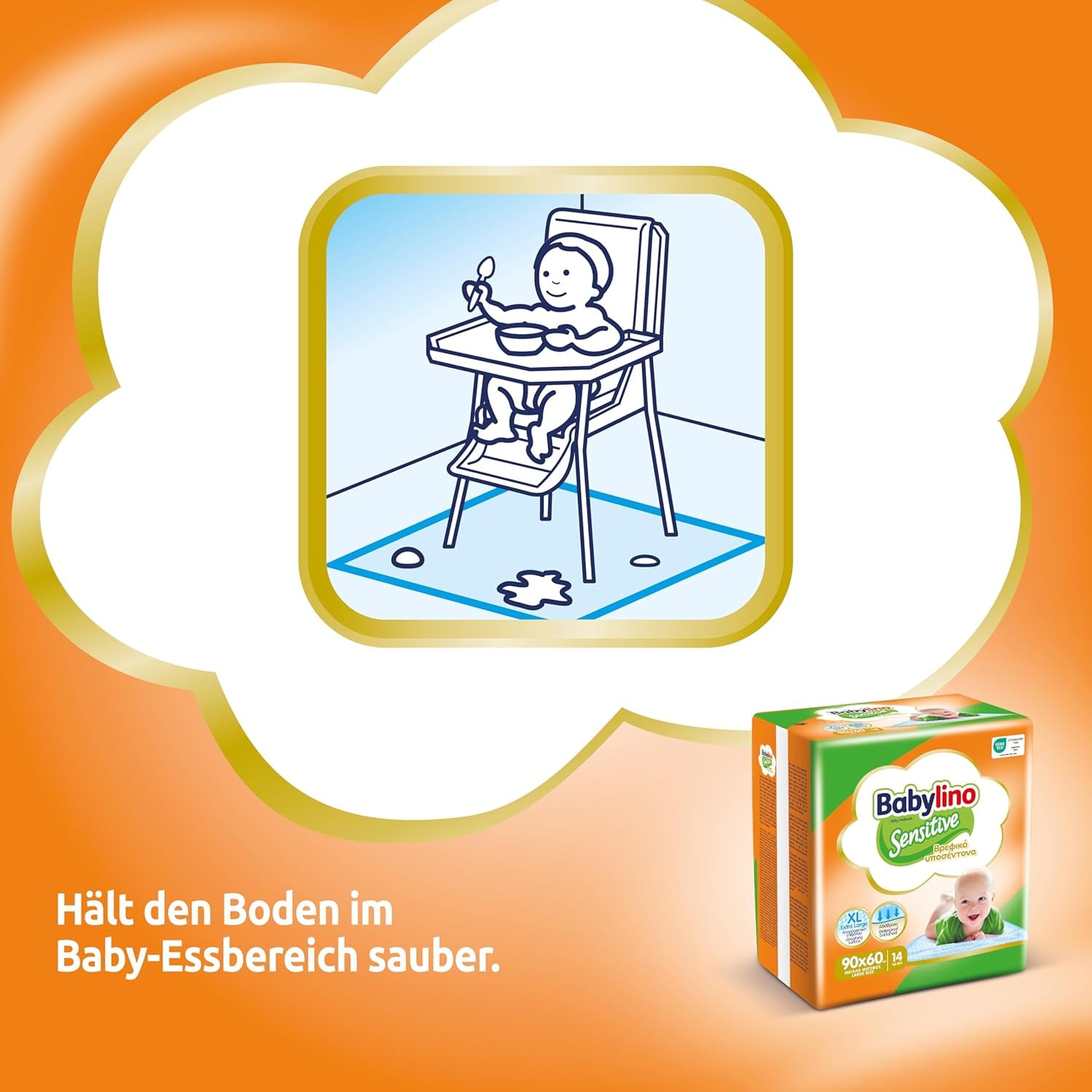 Lingettes humides sensibles, 90 x 60 cm, extra absorbantes, 14 pièces