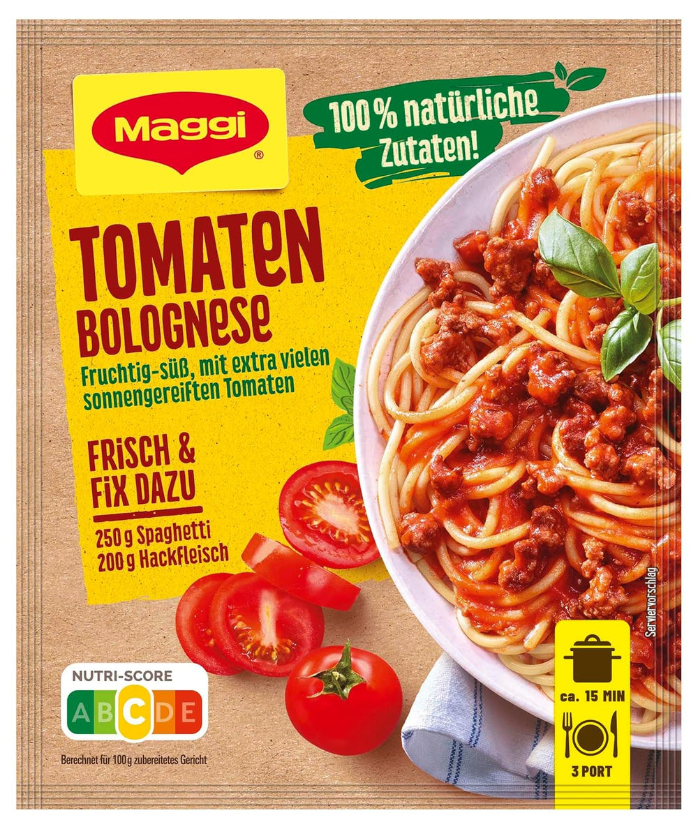 MAGGI Fix pour Spaghetti Bolognese, Würzmischung, ingrédients 100% naturels, pour 3 Portionen, 1er Pack (1 x 36g Packung)