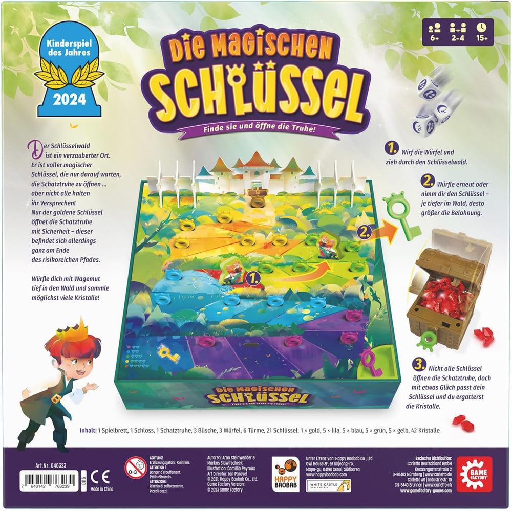 Game Factory 646323 Magic Keys, délicieux jeu de dés pour enfants à partir de 6 ans, jeu familial pour 2 à 4 joueurs, jeu de l'année 2024 pour enfants