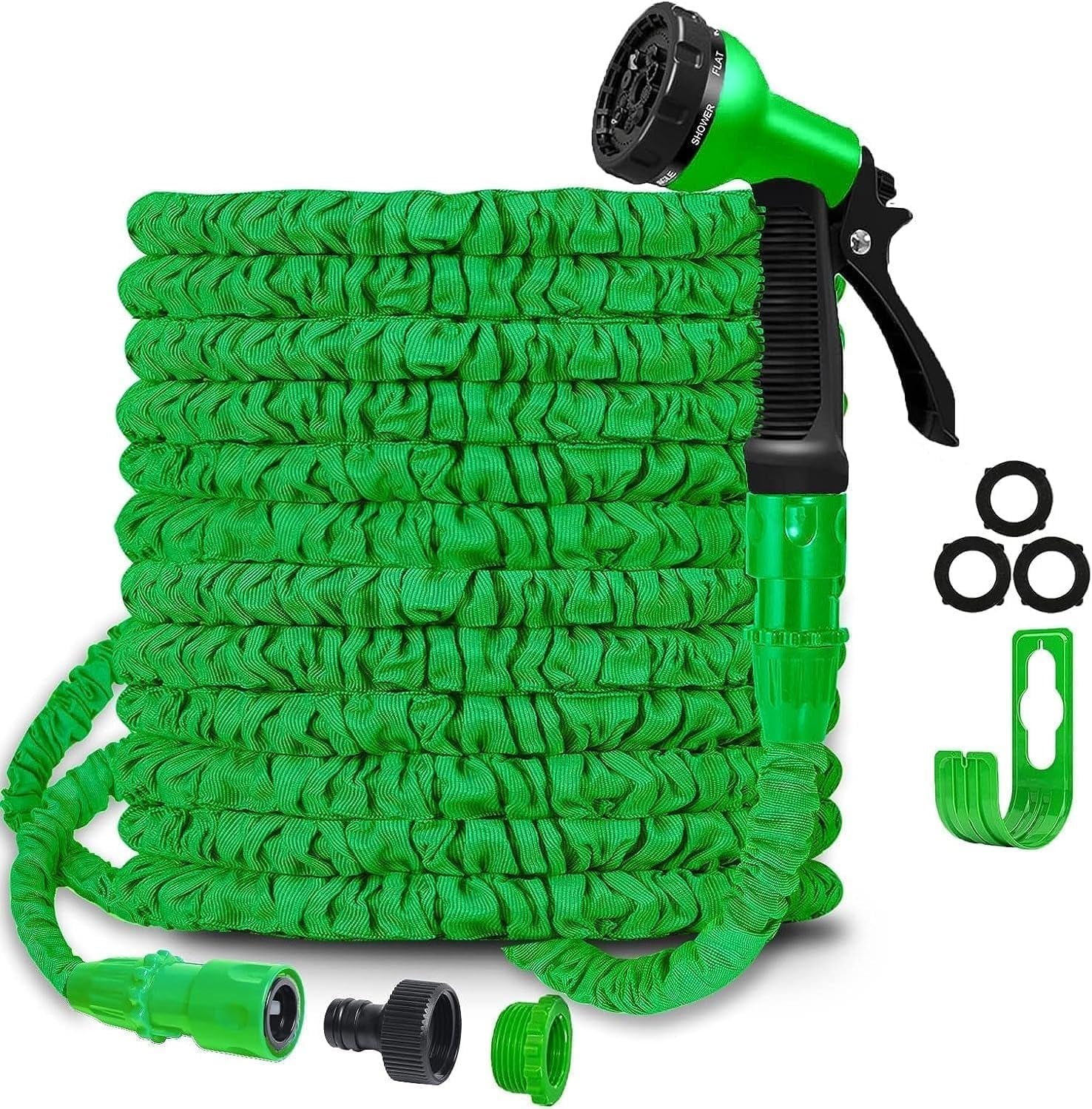 Furtun de grădină, furtun magic flexibil extensibil cu racorduri de 1,9 cm, 1,27 cm, duză de pulverizare cu 8 funcții, albastru sau verde, 15 m
