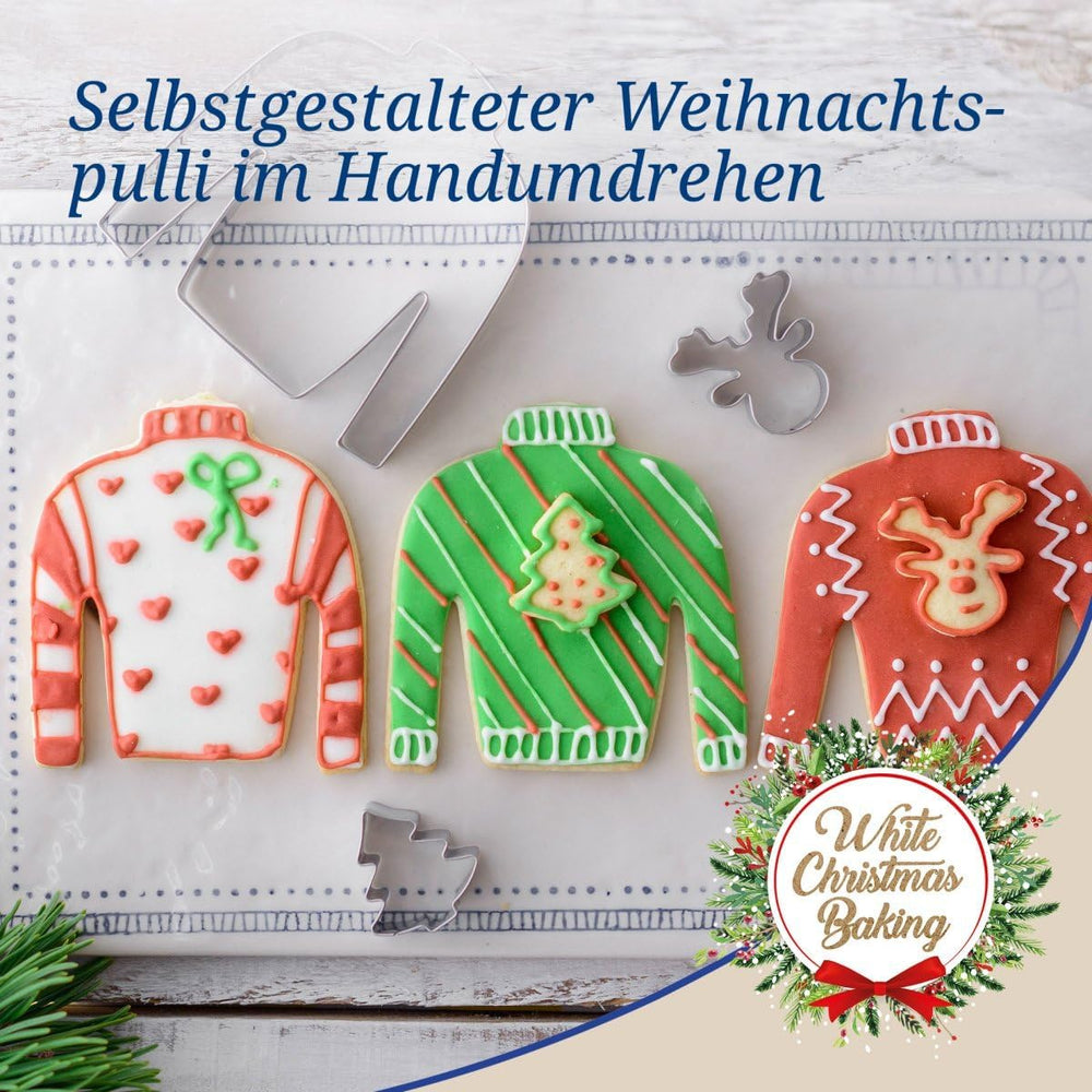Dr. Oetker Lot de 3 emporte-pièces en forme de pull de Noël laid - Emporte-pièces, blanc, Noël, cuit - Emporte-pièces en acier inoxydable pour Noël