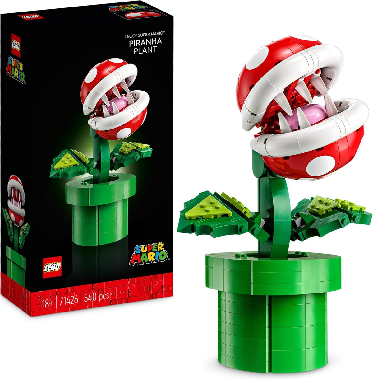 Lego 71426 Super Mario Piranha Plant Set, une figurine avec des personnages et 2 éléments de décoration, un modèle pour l'apprentissage de la construction, de la décoration intérieure, de la maison pour les hommes, les femmes et les jeunes.