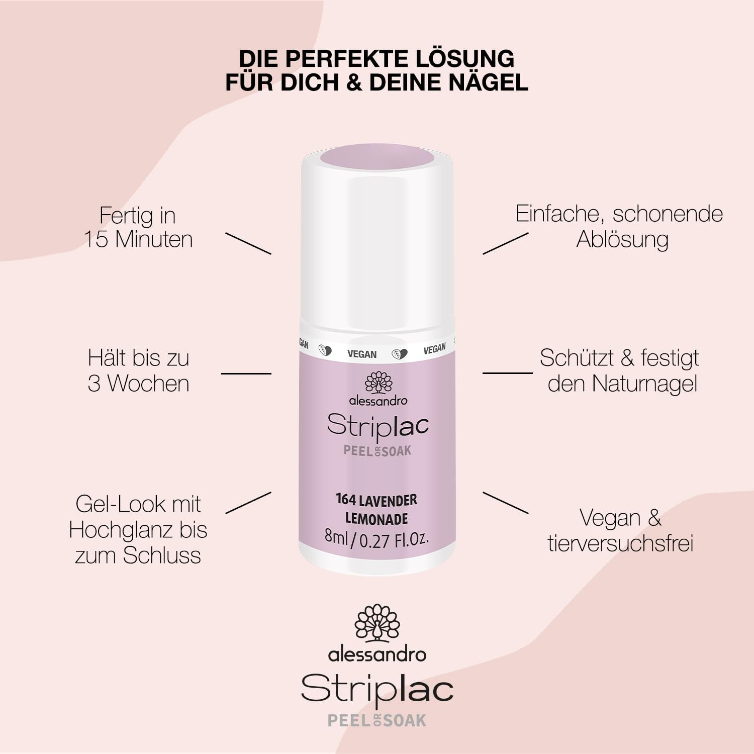 Vernis à ongles UV Alessandro Striplac Lavender Lemonade – Délicat et longue durée – S'enlève facilement grâce à la technologie de retrait – Vegan et cruelty-free – 8 ml