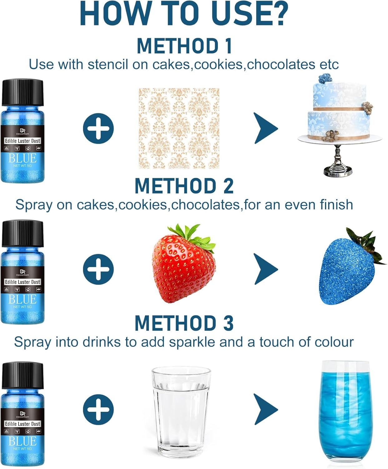 Ensemble de paillettes comestibles – 4 couleurs de poudre de paillettes comestibles – poudre sans saveur pour boissons et gâteaux, chocolat, décorations de cocktails, poudre de paillettes de couleur alimentaire, paillettes comestibles (5 g/bouteille)