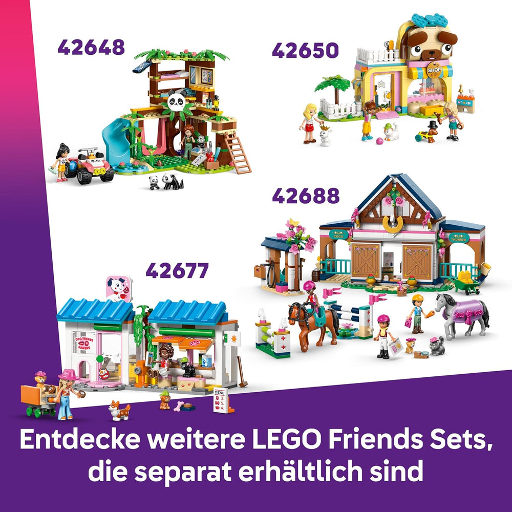 LEGO Friends Pferd and Fohlen mit Pferdeanhänger - Pferde Spielset mit Pflegezubehör, 4 Tierfiguren, Auto & 2 Mini Puppen - Geschenkeidee zum Geburtstag für Mädchen ab 7 Jahren - 42695
