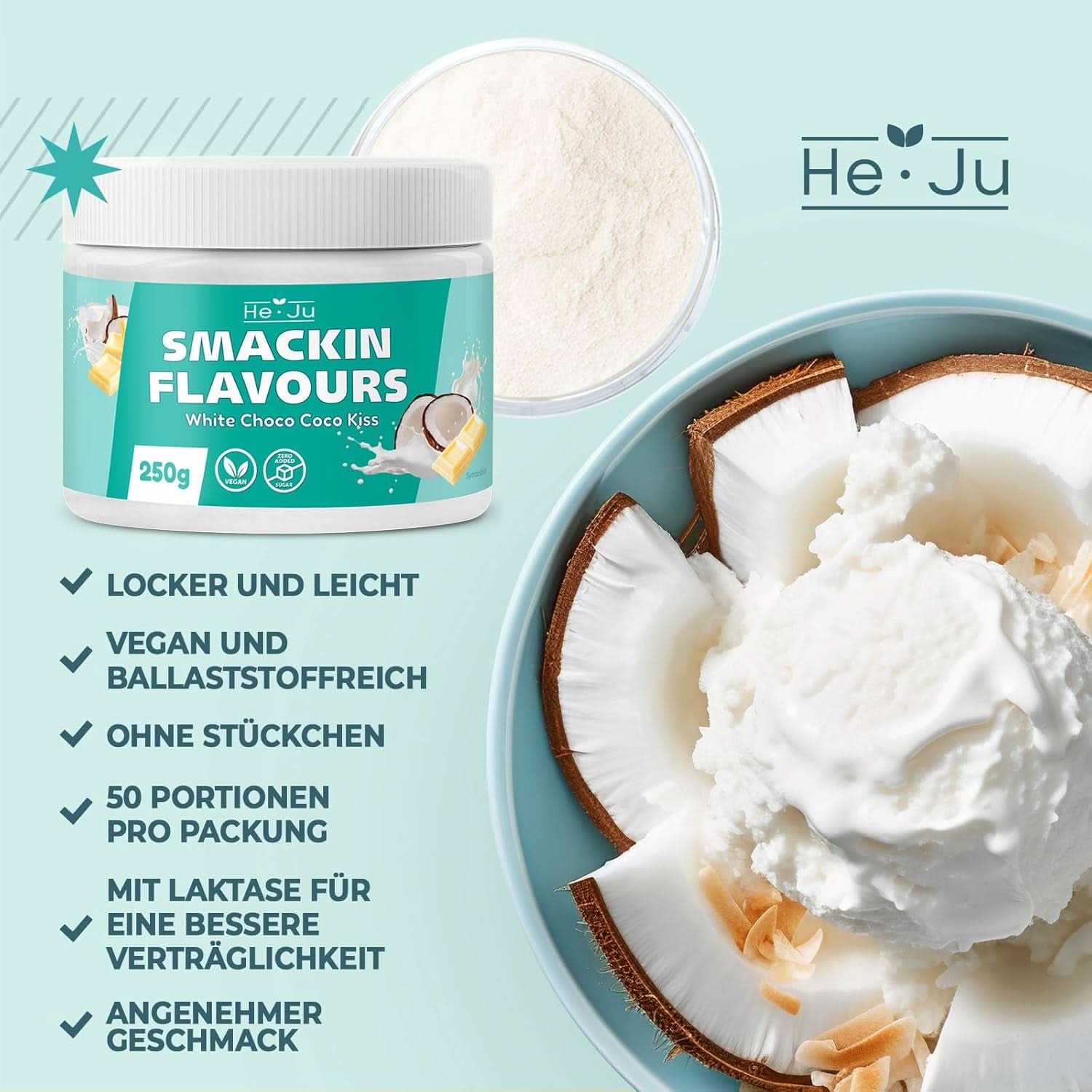 He-Ju, Poudre au goût de chocolat blanc et noix de coco, 250 grammes Aromas Naty Shop