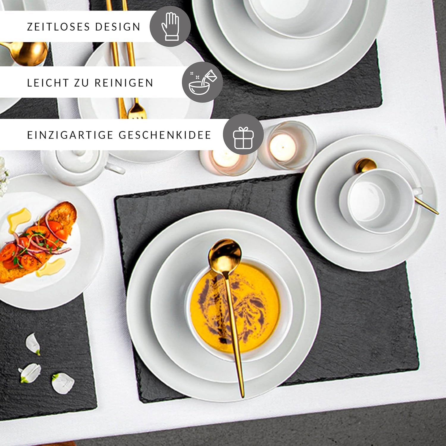 Sänger New Port Ensemble de tasses à café, 12 tasses pour 6 personnes, tasses et soucoupes en porcelaine blanche, 150 ml | LA COLLECTION PREMIUM