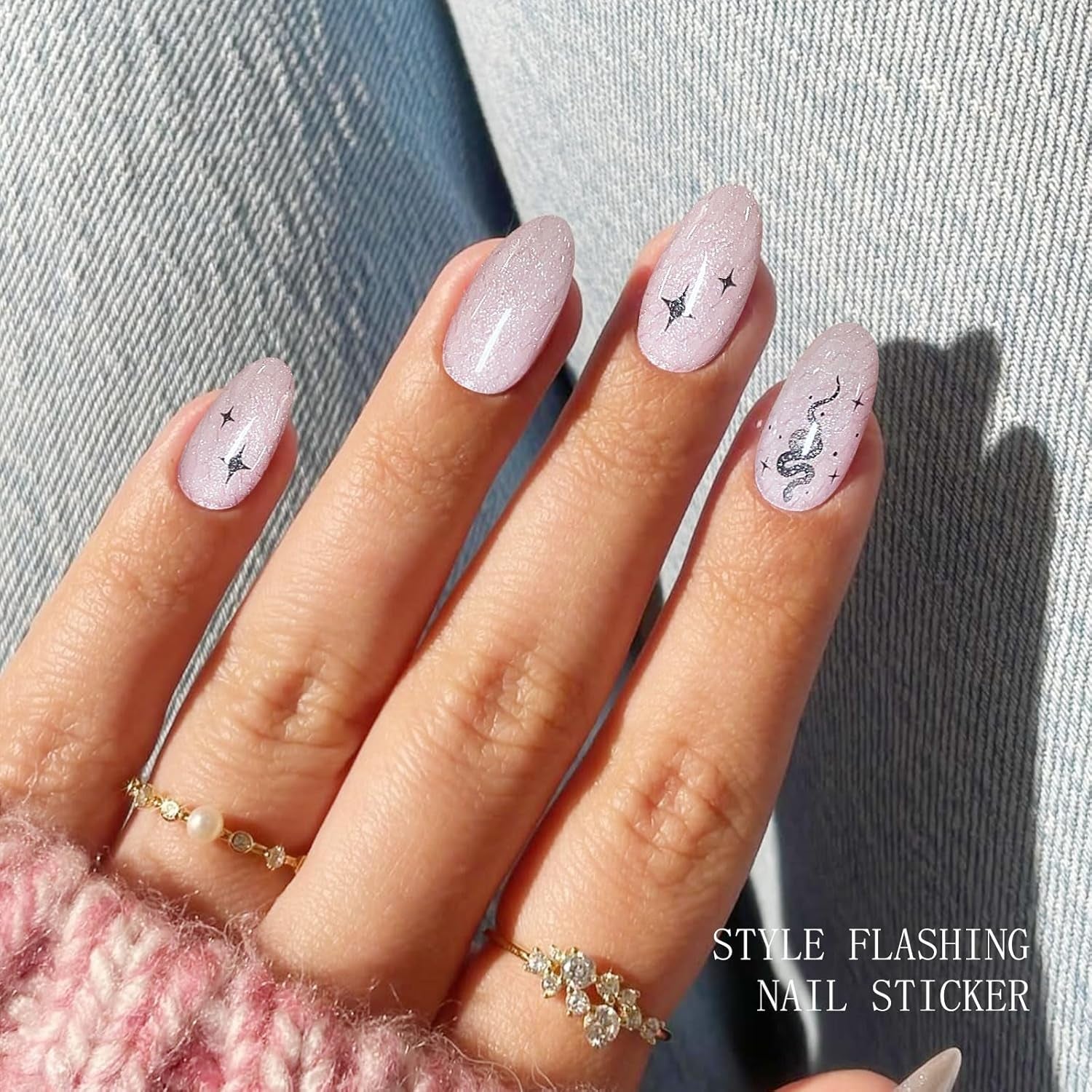 JMEOWIO Nagelfolie UV Härtend Schlange Stern UV Gel Nail Strips Nagelsticker Nagelaufkleber Nail Art Dekoration Nageldesign Zubehör