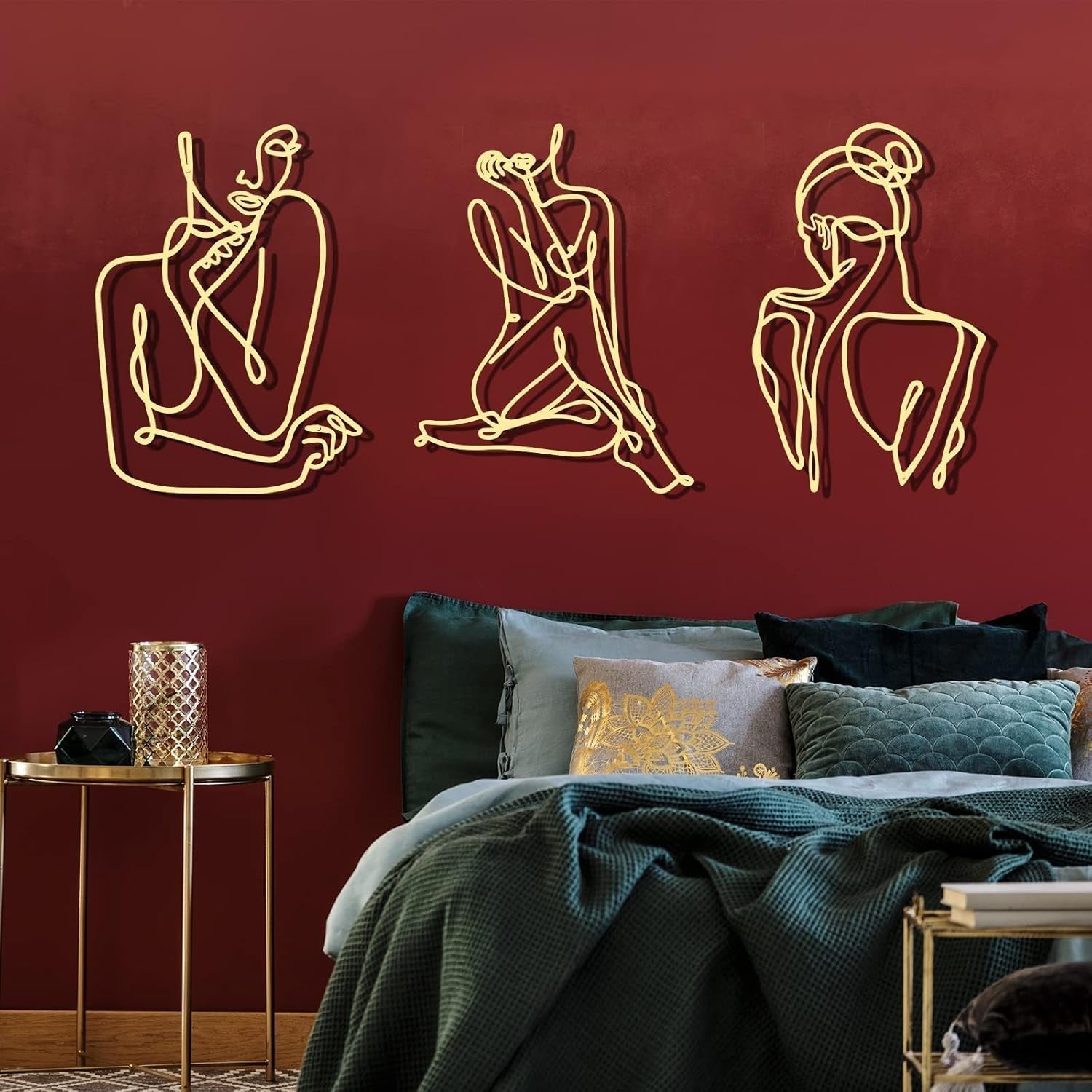 3 bucăți Metal Minimalist Woman Wall Art Deco Modern Metal Abstract Woman Wall Art Female Single Line Line Drawings to Hang for Living Room (negru, modern) Statuete si sculpturi Naty Shop Aur 35L X 25B Cm