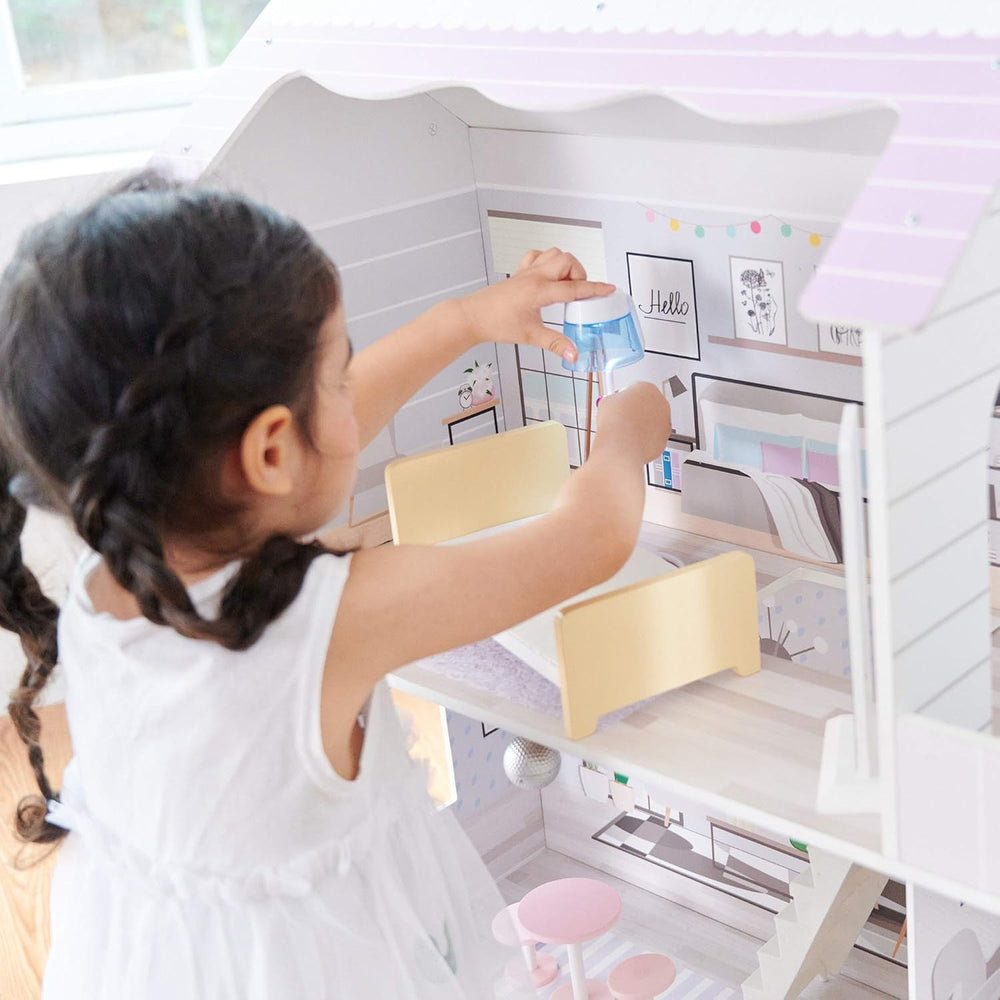 Teamson Kids Maison de poupée géante Olivias Little World avec 16 accessoires de poupée, maison de poupée en bois avec meubles, 3 étages, maison de poupée pour enfants pour poupées de 12 pouces/30 cm, à partir de 3 ans Naty Shop Doll Houses