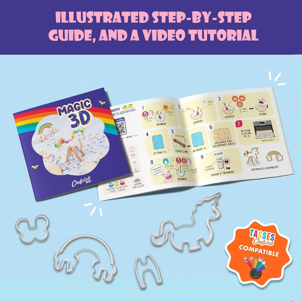 CHEFCLUB, Emporte-pièces magiques licorne et arc-en-ciel 3D, emporte-pièces emboîtables 3D licorne et arc-en-ciel, plaisir de pâtisserie pour les enfants