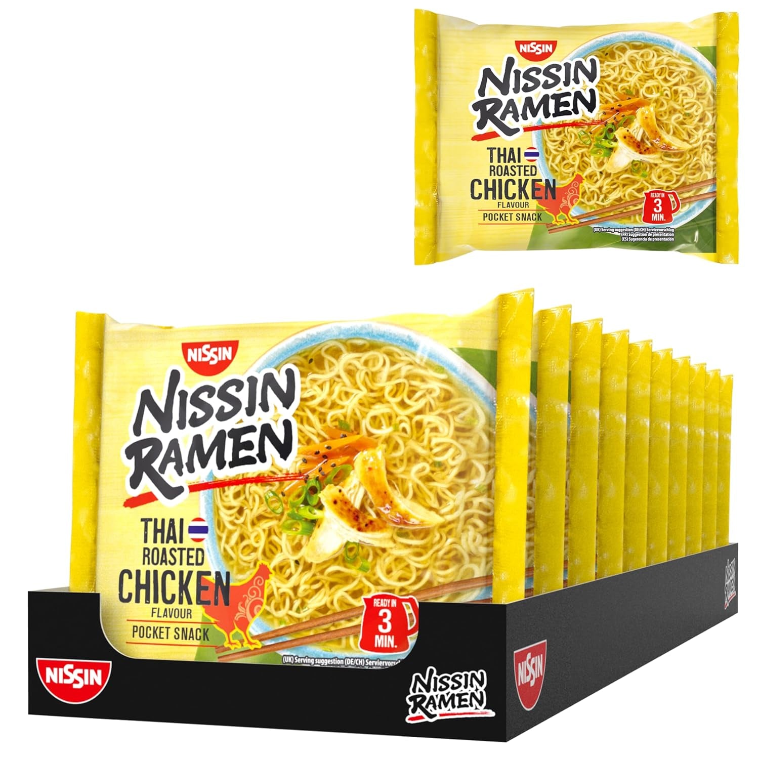 Nissin Ramen – Poulet au four thaïlandais, paquet de 10 nouilles instantanées de style asiatique, recette thaïlandaise, cuisine asiatique rapide et facile (10 x 65 g)