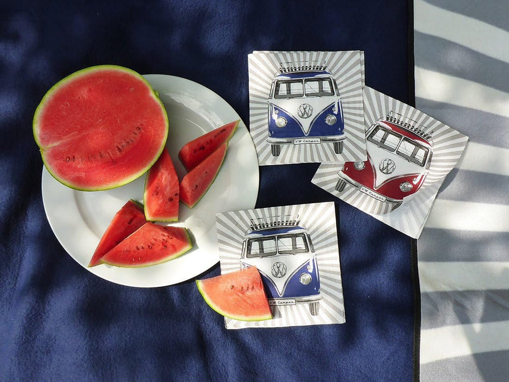 BRISA VW Collection - Șervețele de masă Volkswagen cu autobuz T1 (dungi Samba/roșu/3 straturi)