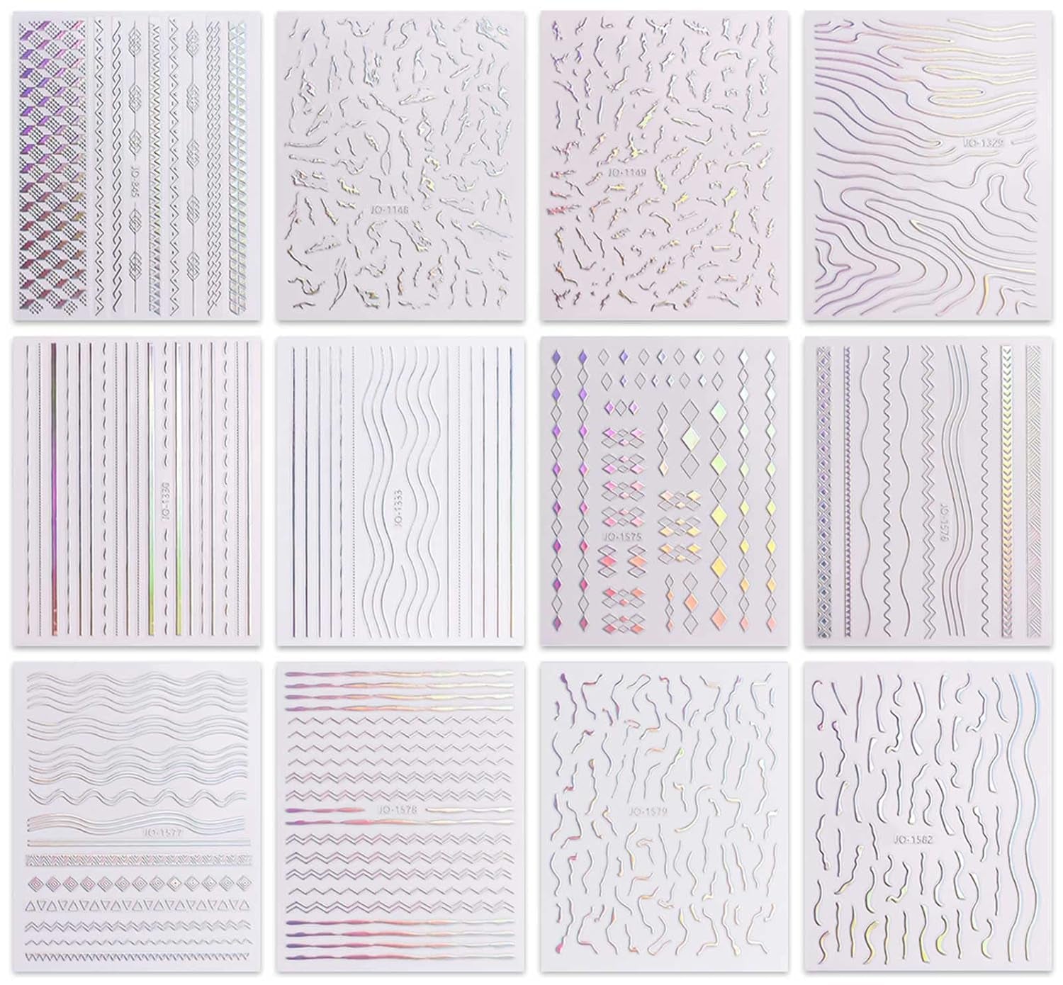 JMEOWIO Nagelsticker Aurora 12 Blatt Nail Art Sticker Selbstklebend Nagelaufkleber Holografisch Dekoration Nageldesign Zubehör