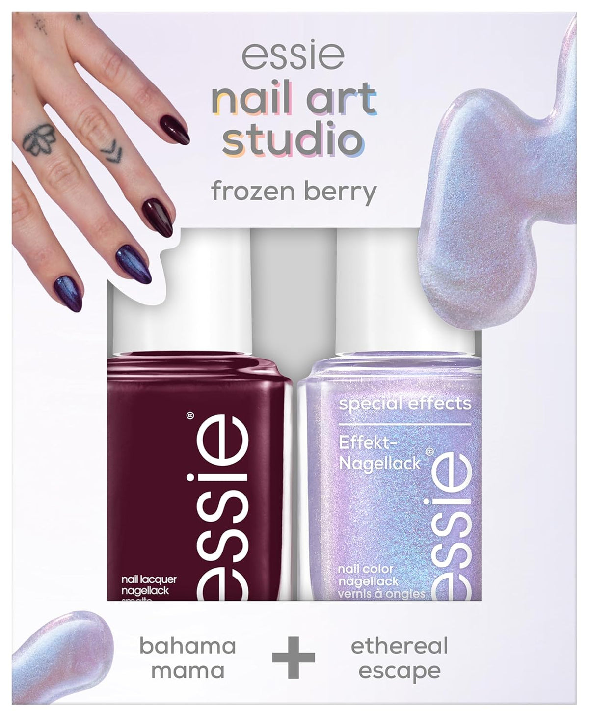 Ensemble Essie nail art studio baie congelée (vernis à ongles 44 bahama mama, vernis à ongles effets spéciaux 30 évasion éthérée)