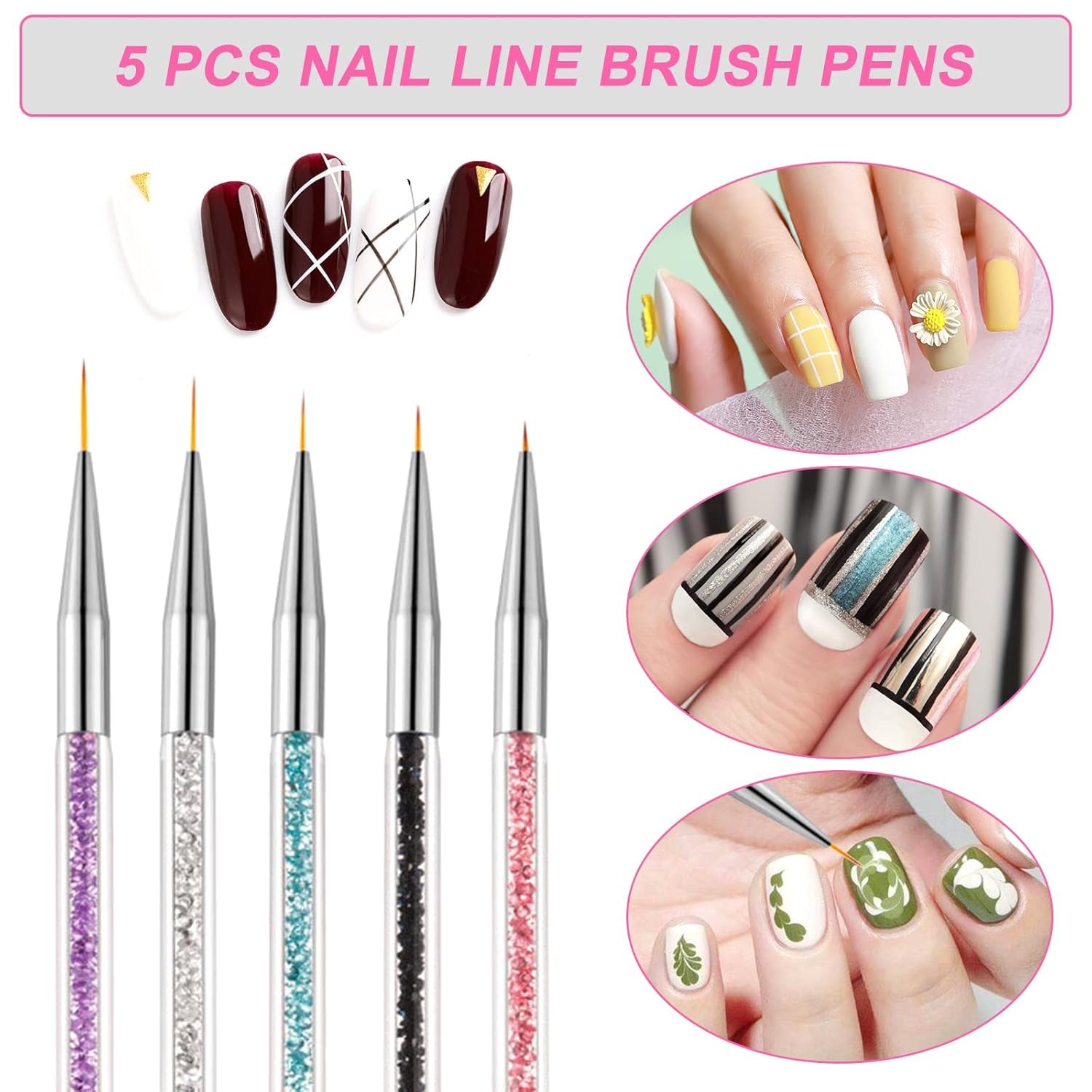 Sularpek Nail Art Pinsel, 5 Stück Nageldesign Pinsel, Nail Art Dotting Tools, Nail Art Liner-Pinsel, Zum Herstellen von Nagellack, Punktieren, Feinmalerei, DIY