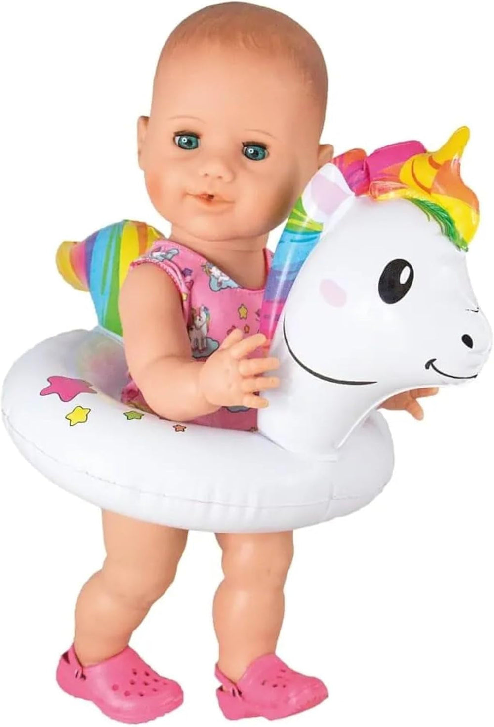 Heless 6601 - Schwimmring für Puppen Einhorn Henri, Größe 28-35 cm, für Badespaß im Pool, im See und der Badewanne