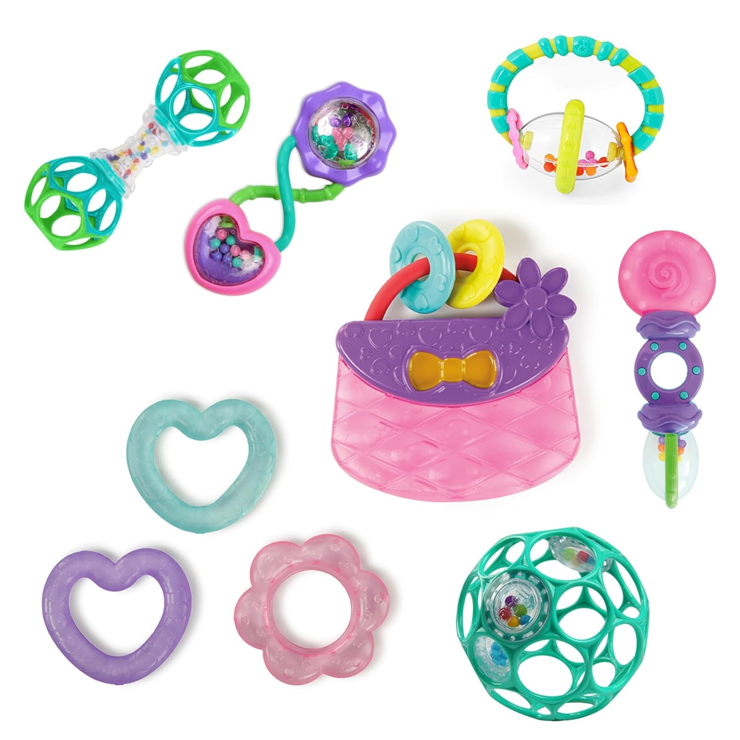 Bright Starts Little Shakers Coffret cadeau 6 pièces – Hochets et anneaux de dentition pour bébé sans BPA, faciles à attraper, unisexe pour nouveau-né +