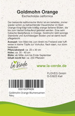 La Verde MON JARDIN ET MOI. Graines de pavot de Californie 'Poppy Orange' pour env. 250 plantes, pavot de Californie, graines à longue floraison, sans OGM