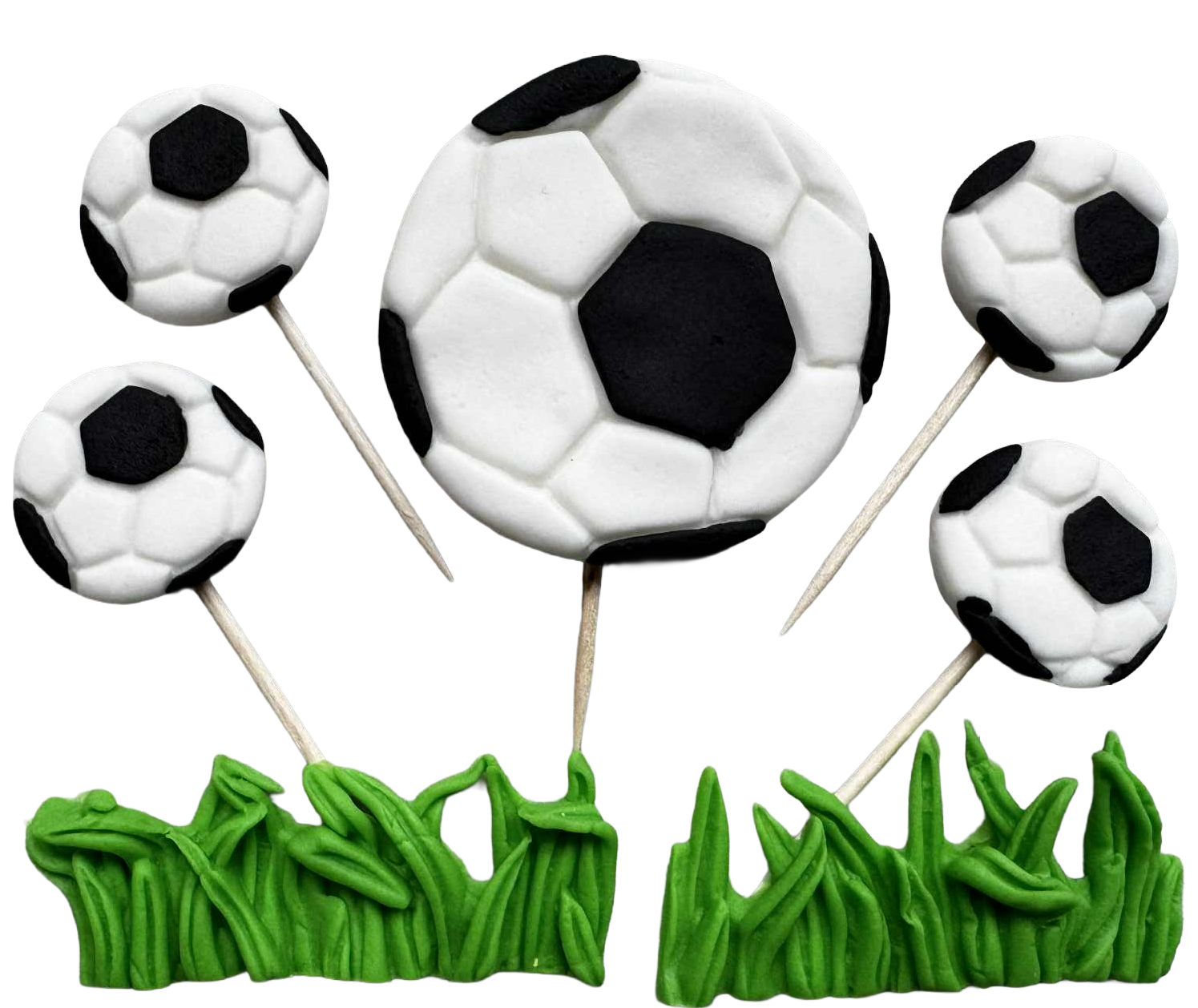 SportCake – Lot de 7 Décorations Comestibles Football en Pâte à Sucre, 2–6 cm