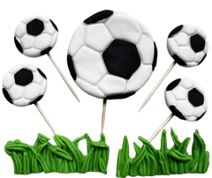 SportCake – Lot de 7 Décorations Comestibles Football en Pâte à Sucre, 2–6 cm