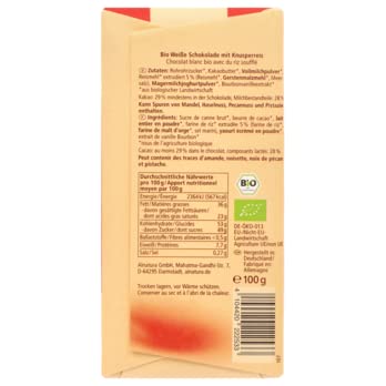 Alnatu Crispy White Chocolate - Chocolat blanc avec boulettes de riz croustillantes sans lécithine ajoutée