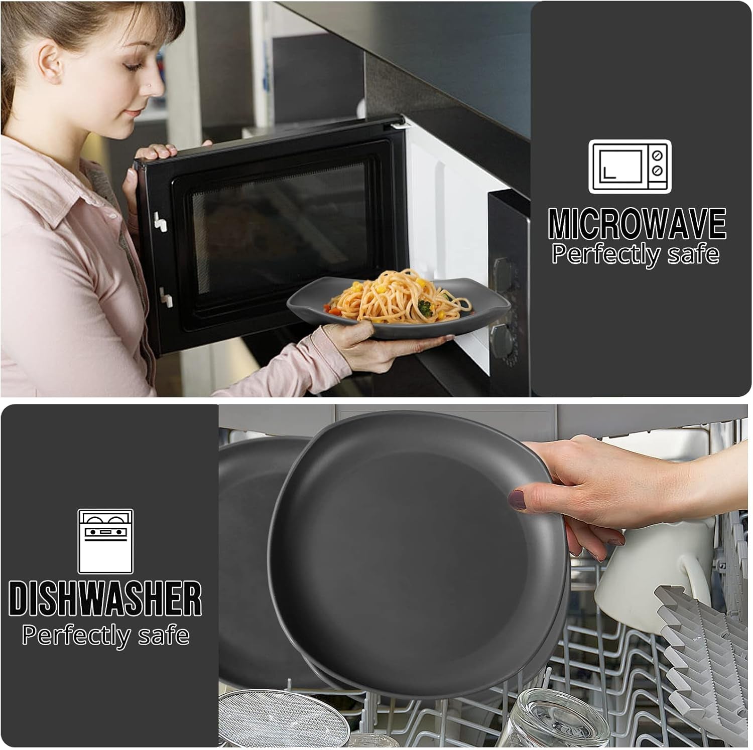 Ensemble de vaisselle en PP | Service de table léger et indestructible de 16 pièces pour enfants et adultes, 4 assiettes, 4 assiettes à dessert, 4 bols, 4 tasses, ensemble combiné pour 4 personnes